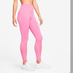 NIKE Dri-Fit One MR 7/8 Tights Women Pink w NIKE logo on lower leg